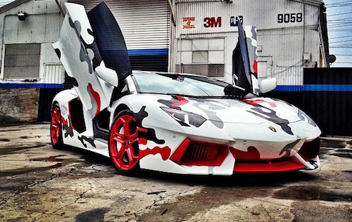 Chris Brown gives his Lamborghini Aventador a horrible camo paint job
